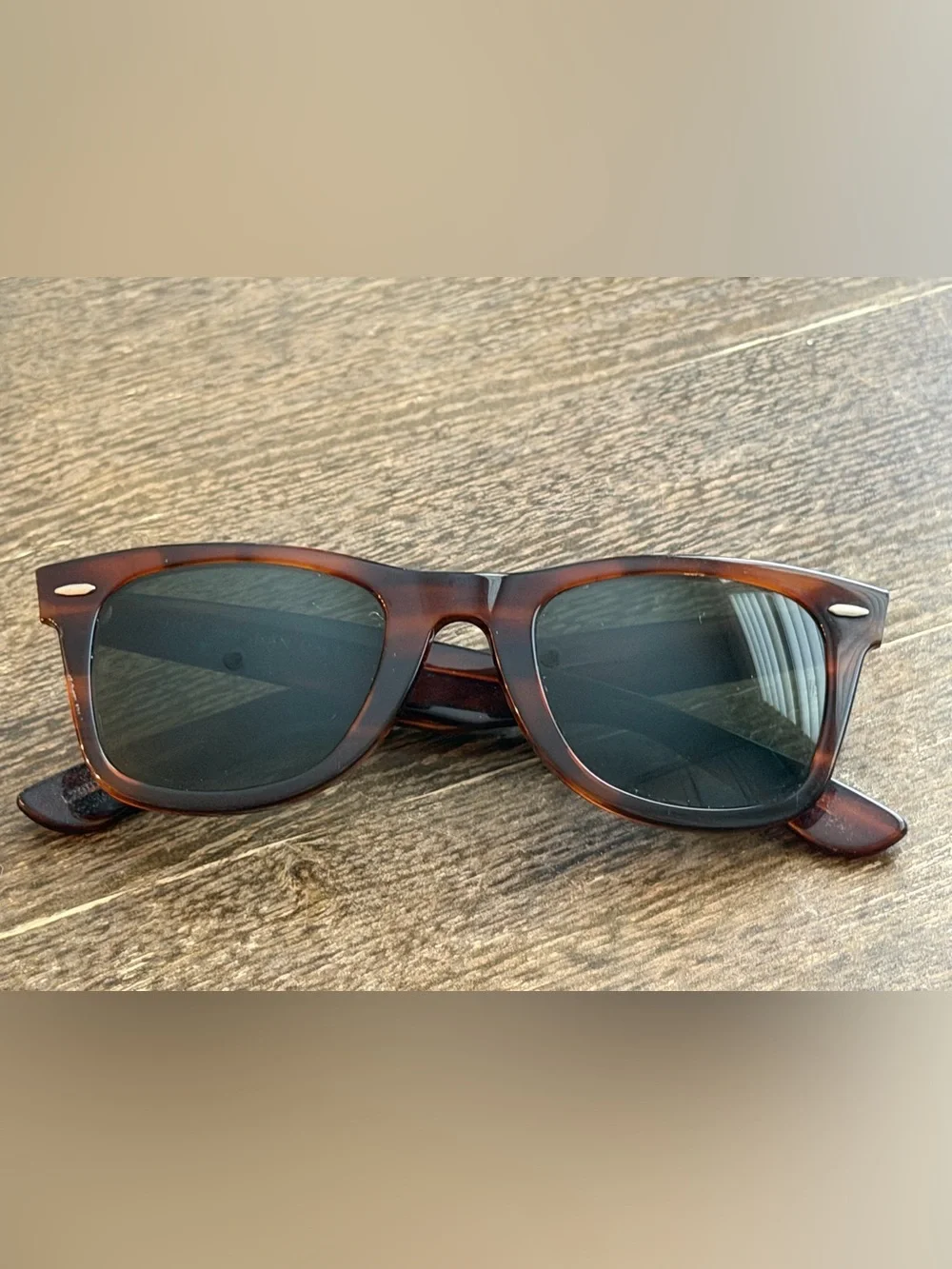 Vintage Ray-Ban Wayfarer Men's Tortoiseshell Frame Sunglasses with Dark Lenses